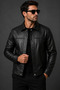 Men's Black Leather Jacket Classic Collar Regular Fit Premium Leather Jacket