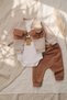 Milo Teddy Bear 3-Piece Baby Set - Cotton Waffle Knit Cardigan, Bodysuit and Pants Set - Earth Tones - 2