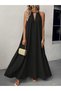 Women's Off-The-Shoulder Halter Neck Long Viscose Dress with Accessory Detail and Without Belt - 4