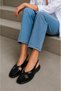 Women's Black Patent Leather Daily Sandals with Mesh Detail and Buckle, Elastic Back - 3