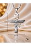 Stainless Steel Silver Color Ancient Egyptian Eye of Horus Ankh Key of Life Women's Necklace - 3