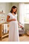 New Season Ecru Lace Detailed Special Design Short Sleeve 100% Cotton Maternity Nightgown with Breastfeeding Feature - 4