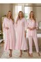 New Season Pink Buttoned Elegant Lace Detailed Design 100% Cotton Maternity Nightgown Pajama Set 4-Piece Set - 3