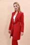 Shawl Collar Pocketed Long Jacket-Red - 3