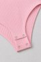 Steed Pink Polo Collar Premium Ribbed Flexible Embroidered Drawstring Long Sleeve Snap Fastener Bodysuit - 4