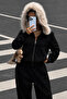 Muchi Black Fur Hooded Loose Fit Kangaroo Pocket Premium 3 Thread Thick Sweatshirt Tracksuit Set - 3