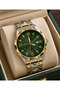 Men's Wristwatch Silver-Gold Color Green Dial Luxury Design Steel Band Gift Boxed - 2
