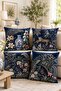 Navy Blue Leopard and Peacock Patterned 4-Piece Throw Pillow Cover Set