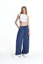 Cobalt Blue Draped Wide-Legged Lace-Up Trousers 19096