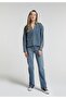 Oversize Fit Classic Collar Plain Women's Light Indigo Denim Long Sleeve Shirt - 3