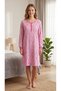 Women's Pink Leopard Patterned Long Sleeve Buttoned Combed Cotton Nightgown