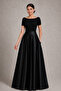 Wide Belted Noble Posture Black Satin Long Flared Skirt - 3