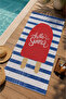 Navy Blue White Striped Red Text Detailed 70X150 Beach Towel - Digital Printed Fade-Resistant Bath Towel - 3