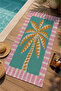 Mint Pink Striped Retro Palm Pattern 70X150 Beach Towel - Cotton Bath Towel - 3