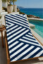 Navy Blue White Diagonal Geometric Striped 70X150 Beach Towel - Digital Printed Fade-Resistant Bath Towel