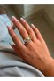 Steel Women's Ring – Gold Color with Lock Detail and Stone, Modern Design