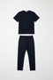 Men's Navy Blue Short Sleeve Oversize Combed Cotton Tracksuit Set - 3