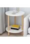 White Round 2-Tier End Table with Wooden Legs - 3