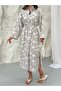 Floral Jacquard Buttoned Belted Shirt Dress 9116 - Plum - 7