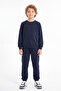 Boy's Plain Crew Neck Double Pocket Tracksuit Set