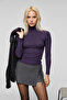 Neloura women's turtleneck stretch fabric purple blouse