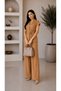 Women's Linen Double-Breasted Vest Striped Suit with Belted Waist and Elastic Pants - 3