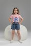 Printed Girls' T-Shirt and Denim Shorts Set - 6670