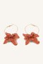 Women's Brick Color Flower Detailed Hoop Earrings I1599Axns - 3