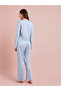Blue Contrast Trims Bow Detail Blouse and Pants Pyjama Set - 6
