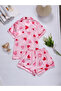 Pink Heart Print Shirt and Shorts Pajama Set - 5