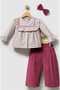 Plush Vest Floral Patterned Ruffle Shirt and Trousers Three-Piece Girls' Set - 3