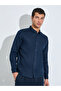 Navy Blue Solid Textured Regular Fit Shirt - 3