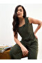 Olive Sleeveless Button Top and Straight Trousers Co-ord Set - 2