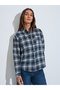 Navy Blue Checked Long Sleeves Oversized Shirt - 4