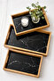 Marcella 3-Piece Navy Blue Patterned Tray with Marble Pattern