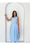 Women's Baby Blue Belted Sleeveless Midi Length Flared Dress Kk1000