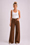 Light Brown Women's Trousers, Brown Women's Gabardine Trousers - 3