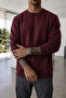 Men's Relax Fit Comfortable Cut 100% Cotton Soft Textured 3 Thread Fleece Crew Neck Burgundy Sweatshirt