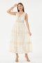 Beige Lace Collar Tasseled Zero Sleeve Lined Long Dress Size 38 - 42