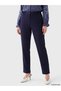 Navy Blue Pleated Women's Fabric Trousers with Elastic Waist - 2