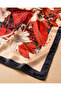 Women's Red Tropical Floral Patterned 50X50 cm Satin Scarf, Black Edged Silky Textured Square Neck Hair and Bag Accessory - 3