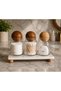 3-Piece Wooden Ball-Covered Glass Bathroom Organizer Set with Marble Stand, Cotton Swab Holder, Ear Swab Organizer - 3