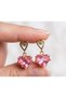 Women's Gold Color Heart Detailed Pink Crystal Stone Dangle Earrings - Elegant, Stylish, Sparkling Gift Earrings - 2
