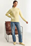Women's Crew Neck Raglan Sleeve Knitted Patterned Soft Textured Knitwear Yellow Sweater - 4