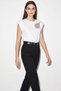 Women's Stone Embroidered Padded Shoulder Detailed Cotton T-Shirt White - 3