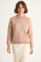Women's Patterned Long Sleeve Crew Neck Knitwear Mink Sweater - 3