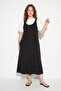 Women's Basic T-Shirt Detailed Strappy A-Line Maxi Black Dress - 5