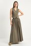 Women's Khaki Suit with Vest and Pocket Detail, Flared Skirt - 5