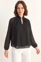 Women's Stand Collar Metal Accessory Transparent Sleeves Chiffon Black Blouse - 4