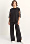 Women's Lace Sleeves Oversize Basic t Shirt Elastic Waist Loose Pants Bottom Top Modal Black Set